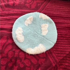 Handcrafted Blue and Cream Wool Beret